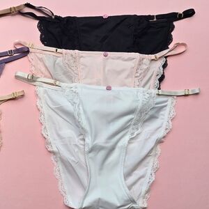 Victoria's Secret Lace Trim Panty Trio - Black, Cream, White